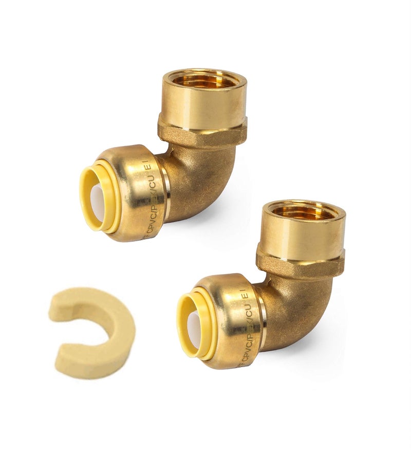EFIELD (Pack of 2) EFIELD Push-fit 1/2" x1/2" FNPT Female Threaded Elbow Fittings Push to Connect Pex, CPVC, 1/2 Inch with a Disconnect Clip,(PF123-2PCS) - Image 1